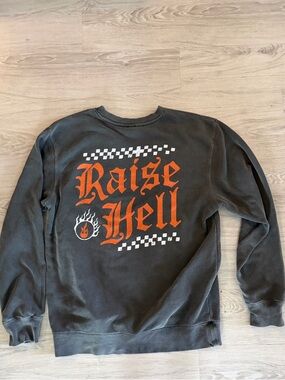 Raise Hell Graphic Crewneck Sweatshirt - Black with Orange Print